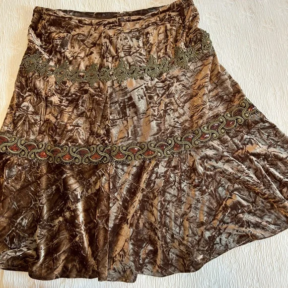 Vintage Velvet Midi Skirt brown gold size 16 embellished - Picture 4 of 14